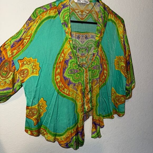Zara Yellow and Green Paisley Top - Medium - Picture 2 of 5